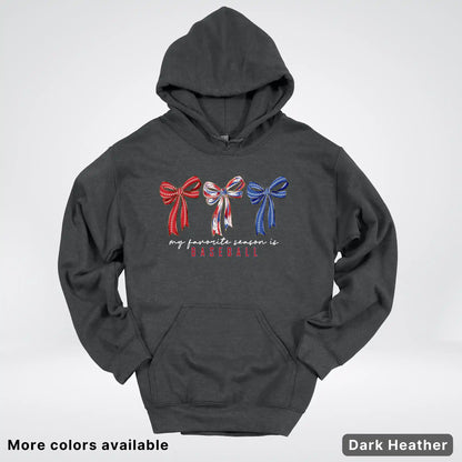My Favorite Season Is Baseball – Red White Blue Bow Graphic Hoodie