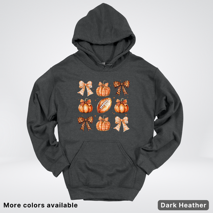 Football Coquette Ribbon Bow Plaid Pumpkin Fall - Hoodie