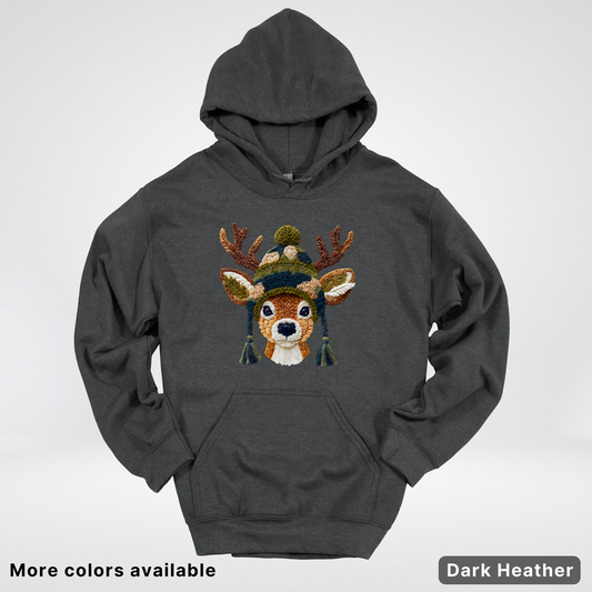 Cozy Winter Reindeer Hook Yard Faux Texture - Hoodie