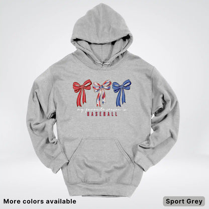 My Favorite Season Is Baseball – Red White Blue Bow Graphic Hoodie
