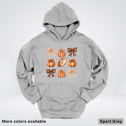 Football Coquette Ribbon Bow Plaid Pumpkin Fall - Hoodie