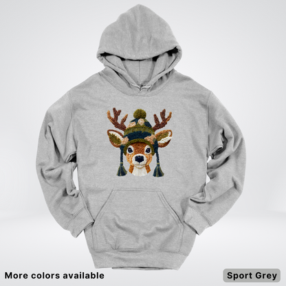 Cozy Winter Reindeer Hook Yard Faux Texture - Hoodie