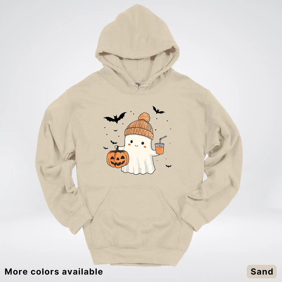 Cute Fall Ghost with Pumpkin And Bats Hoodie