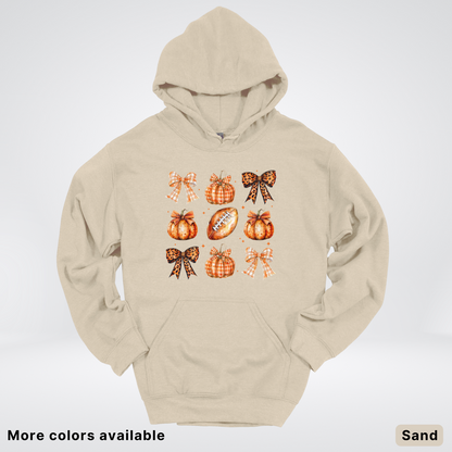 Football Coquette Ribbon Bow Plaid Pumpkin Fall - Hoodie