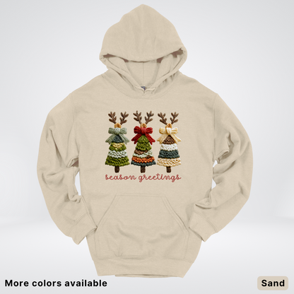 Season Greetings Reindeer Trees Hook Yard Faux - Hoodie