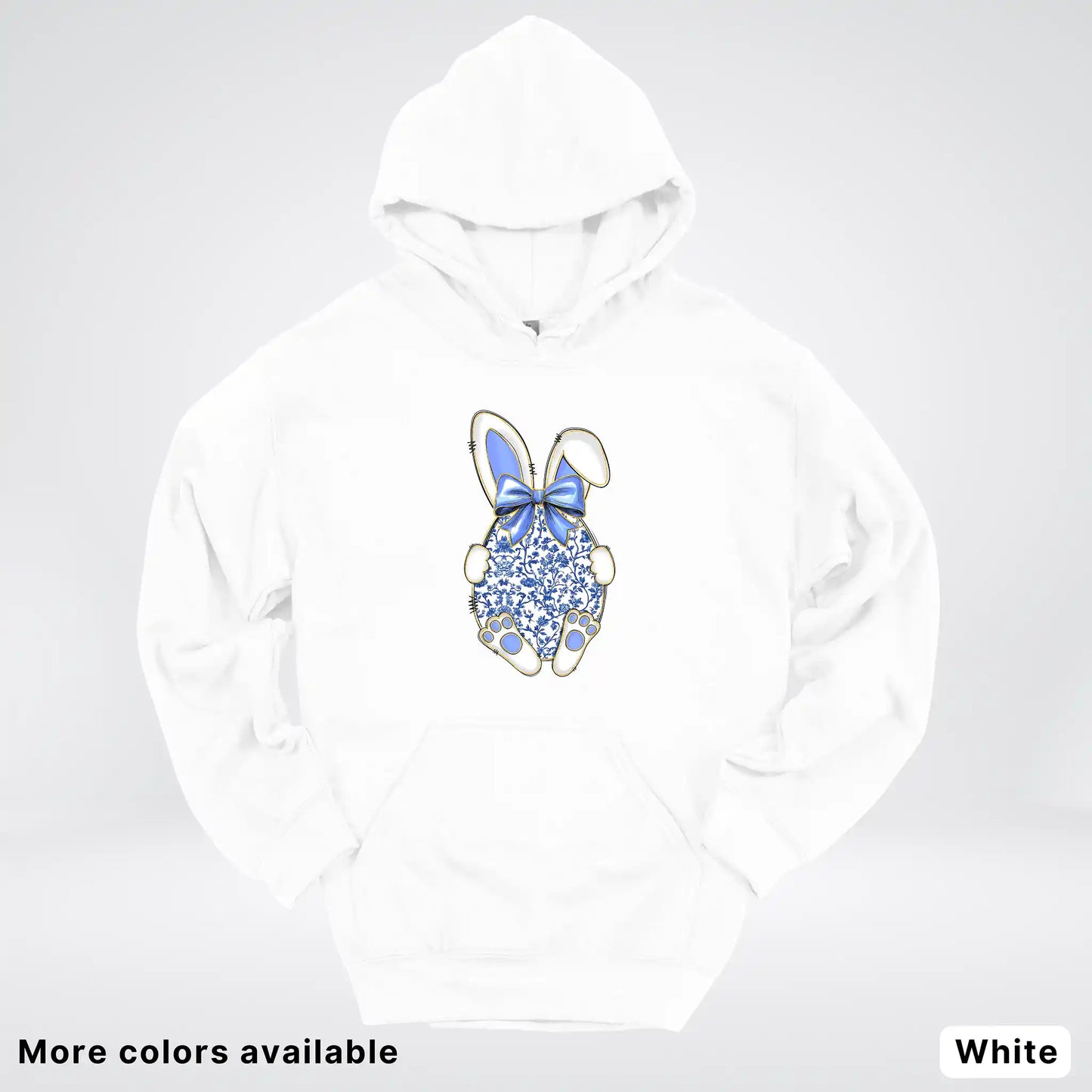 Blue Toile Easter Bunny – Porcelain Bow Bunny Spring Graphic - Hoodie