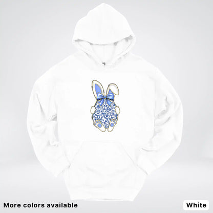 Blue Toile Easter Bunny – Porcelain Bow Bunny Spring Graphic - Hoodie