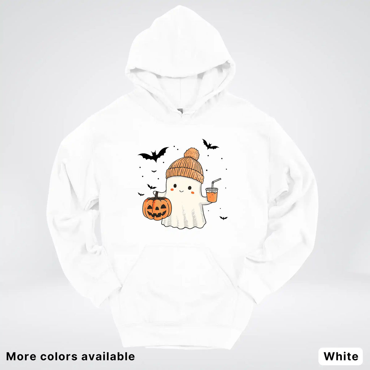 Cute Fall Ghost with Pumpkin And Bats Hoodie