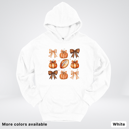 Football Coquette Ribbon Bow Plaid Pumpkin Fall - Hoodie