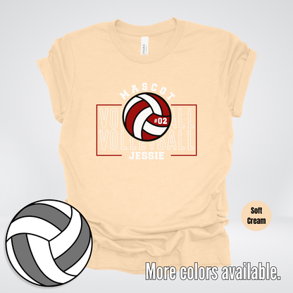 Custom Mascot, Number, & Name - Maroon - Volleyball Design 2 T-Shirt