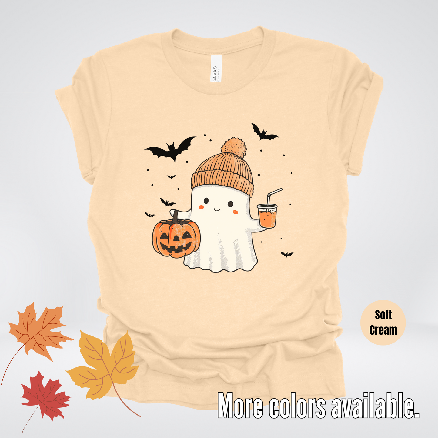 Cute Fall Ghost with Pumpkin And Bats T-Shirt