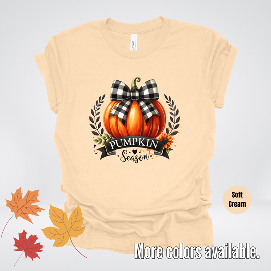 Pumpkin Season Black And While Flannel Coquette Bow T-Shirt