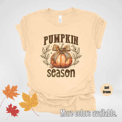 Pumpkin Season Leopard Print Coquette Bow T-Shirt