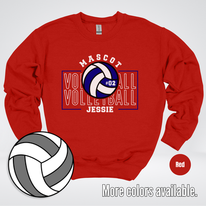 Custom Mascot, Number, & Name – Navy - Volleyball Design 13 Crewneck Sweatshirt