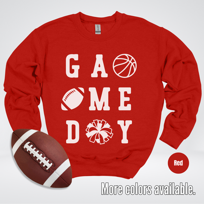 Game Day – White Design - Basketball Football Cheer Crewneck Sweatshirt