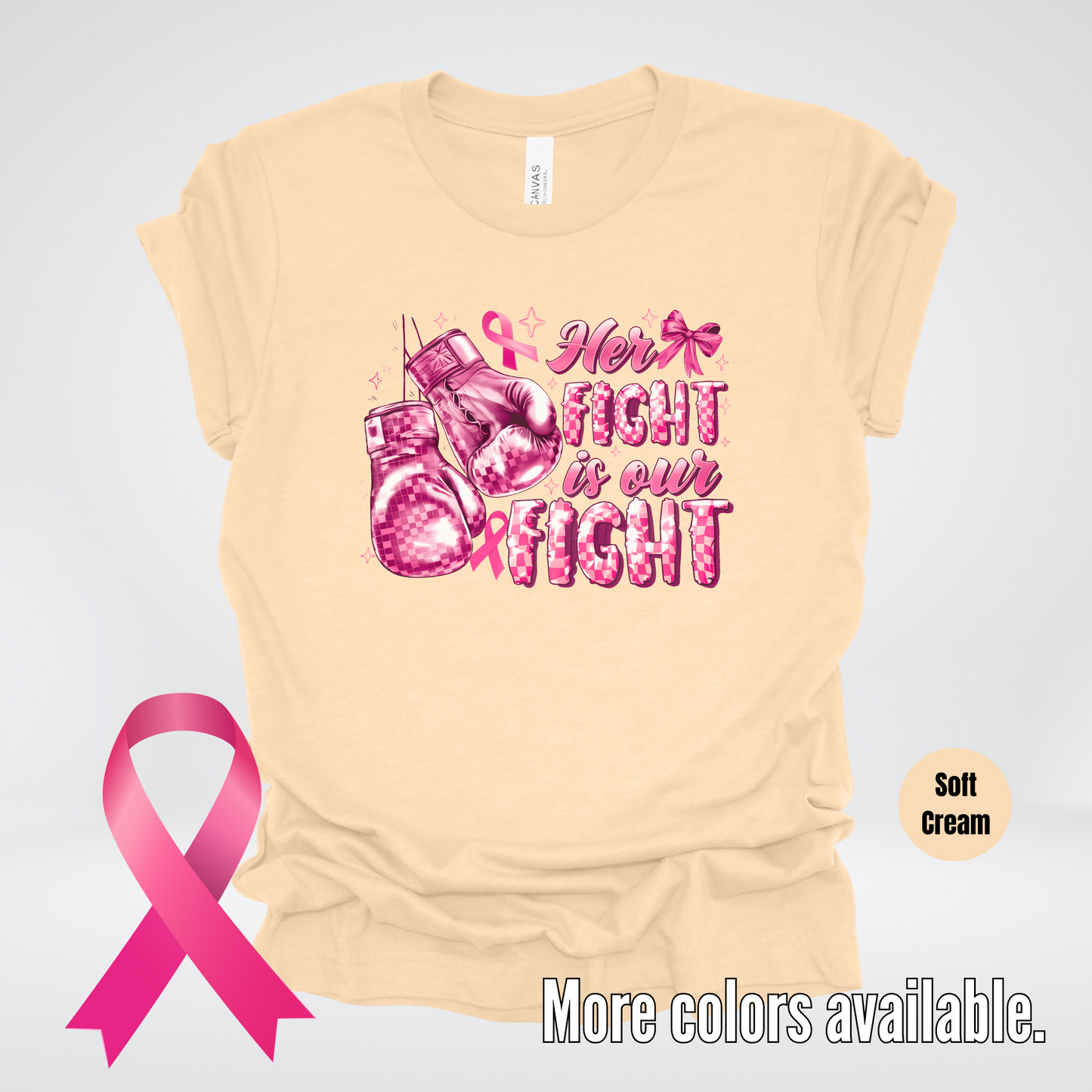 Her Fight Is Our Fight Boxing Coquette Breast Cancer Awareness T-Shirt