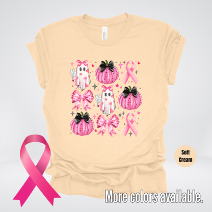 Ghost & Pumpkins Coquette Breast Cancer Awareness T-Shirt