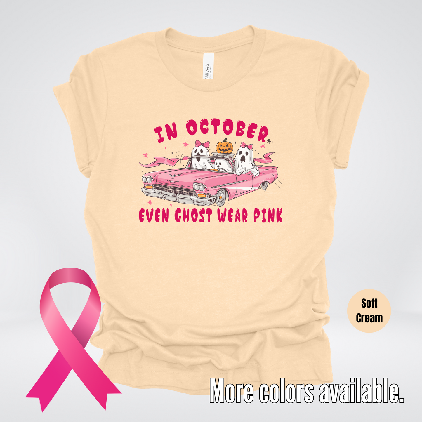 In October Even Ghost Wear Pink Halloween Coquette Breast Cancer Awareness T-Shirt