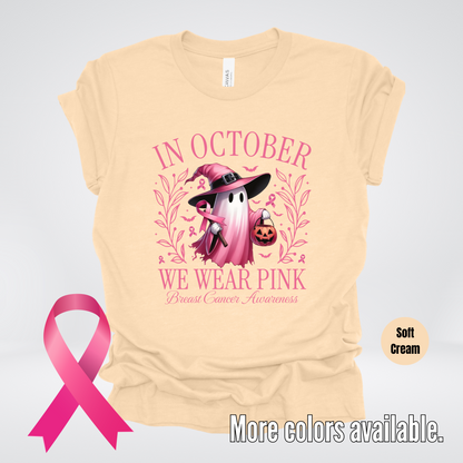 In October We Wear Pink Halloween Breast Cancer Awareness T-Shirt