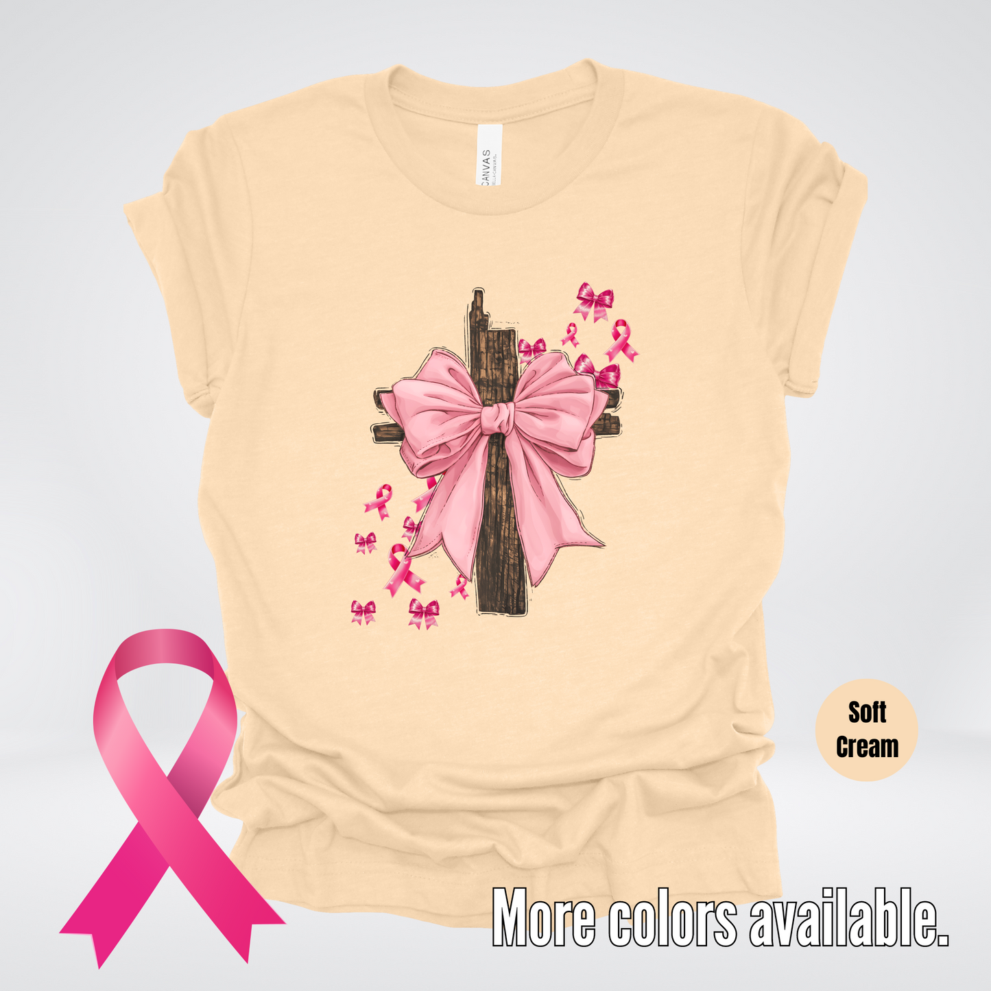 Pink Out Coquette Cross Breast Cancer Awareness T-Shirt