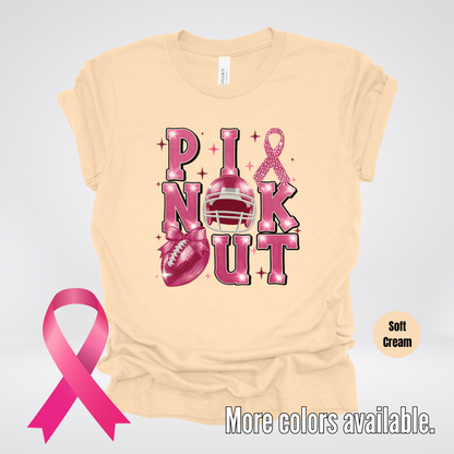 Pink Out Football Coquette Breast Cancer Awareness T-Shirt