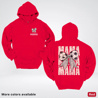Soccer Mama Bow Coquette Varsity Font Graphic Hoodie