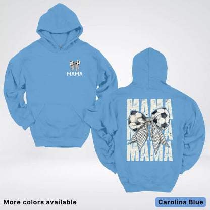 Soccer Mama Bow Coquette Varsity Font Graphic Hoodie