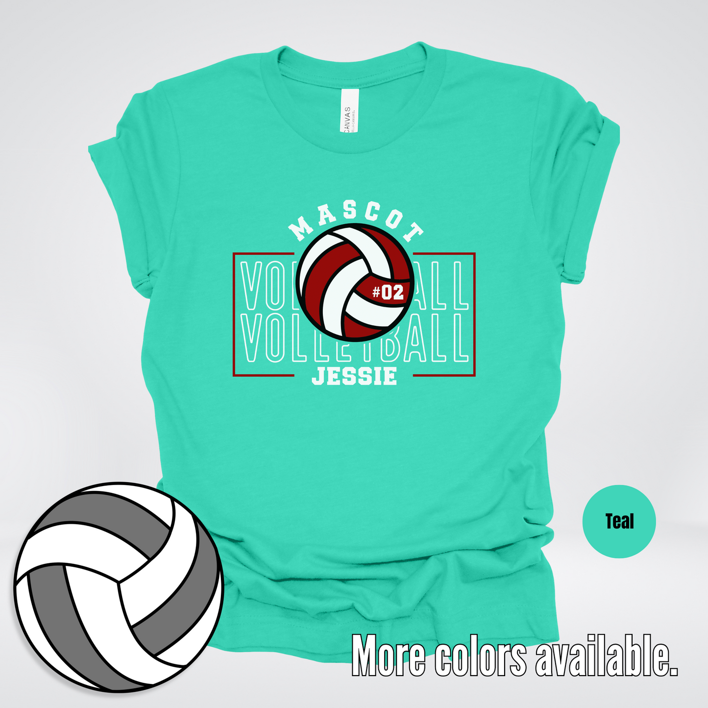 Custom Mascot, Number, & Name - Maroon - Volleyball Design 2 T-Shirt