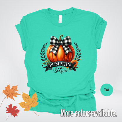 Pumpkin Season Black And While Flannel Coquette Bow T-Shirt