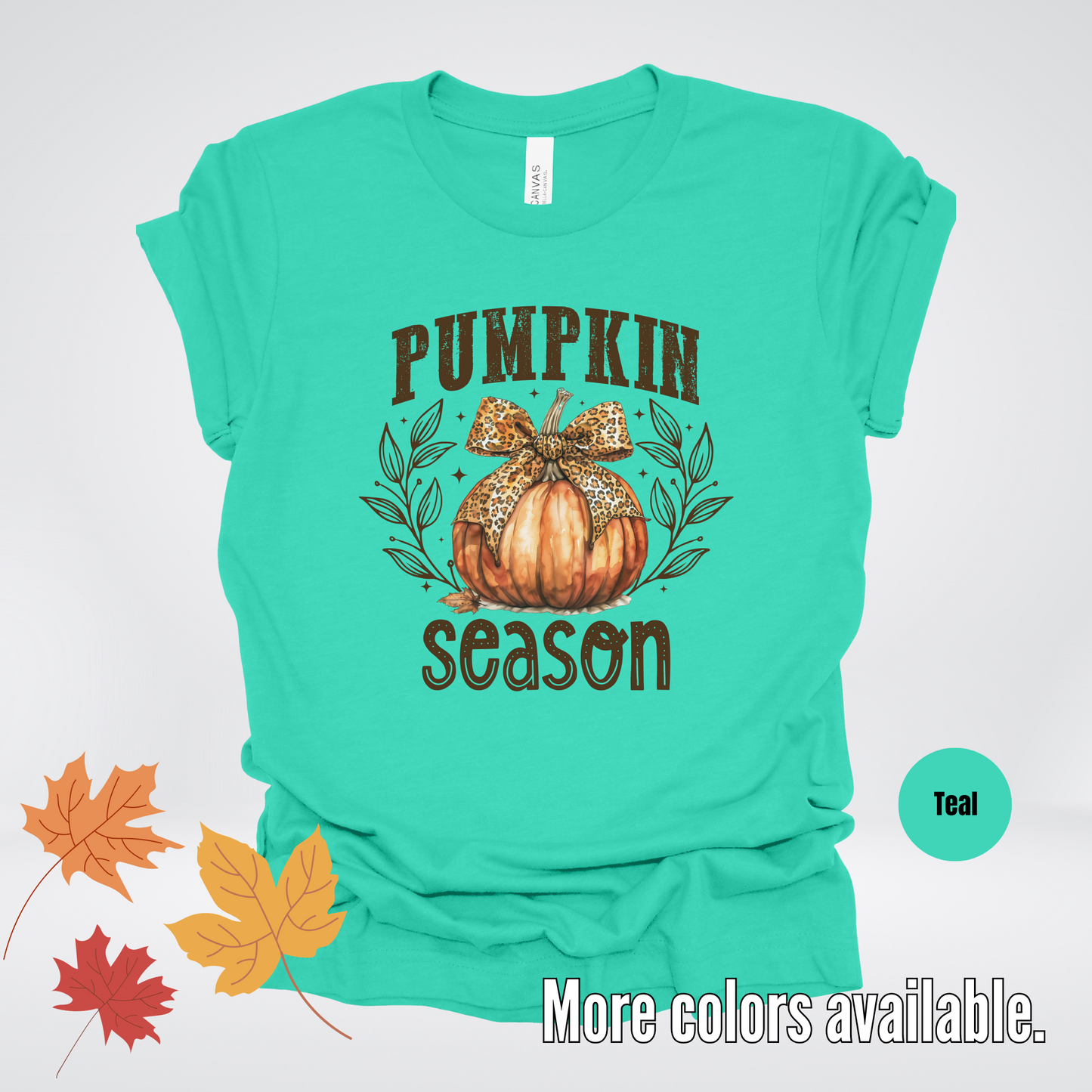 Pumpkin Season Leopard Print Coquette Bow T-Shirt