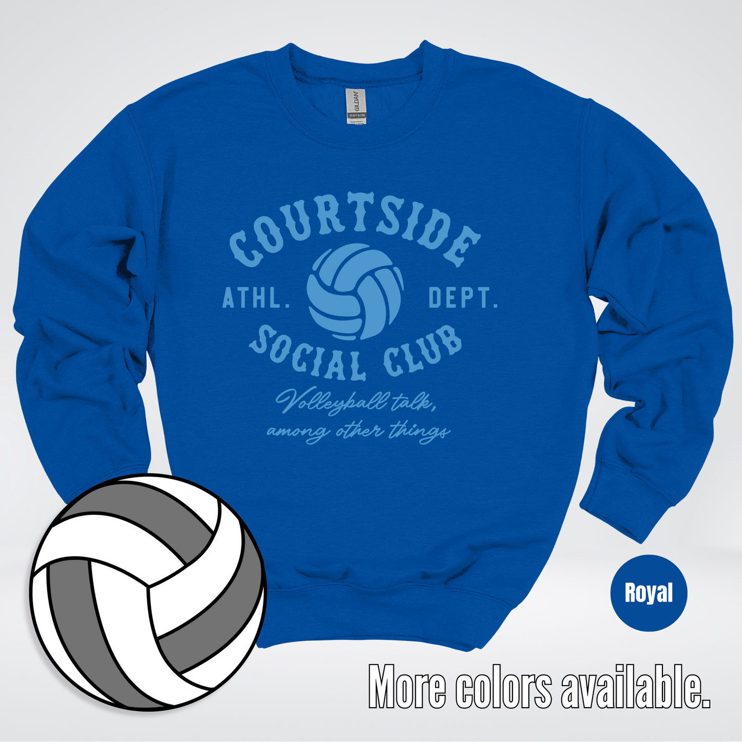 Courtside Social Club – Light Blue – Volleyball Design Crewneck Sweatshirt