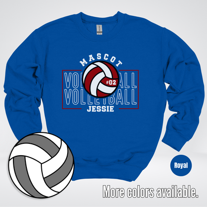 Custom Mascot, Number, & Name - Maroon - Volleyball Design 2 Crewneck Sweatshirt