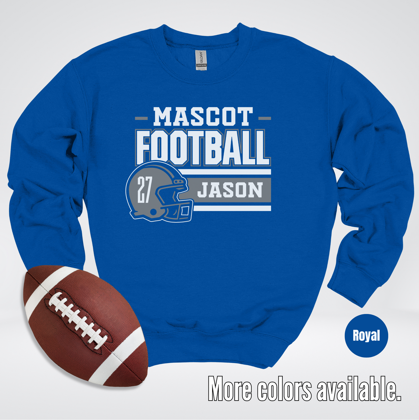 Custom Mascot, Number, & Name – Gray - Football Design 17 Crewneck Sweatshirt