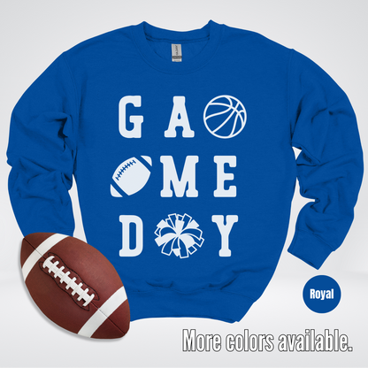 Game Day – White Design - Basketball Football Cheer Crewneck Sweatshirt