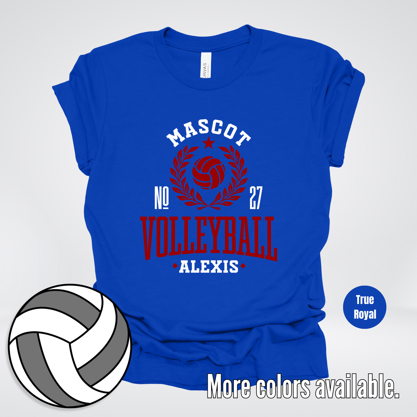 Custom Mascot, Number, & Name – Maroon - Volleyball Design 47 T-Shirt
