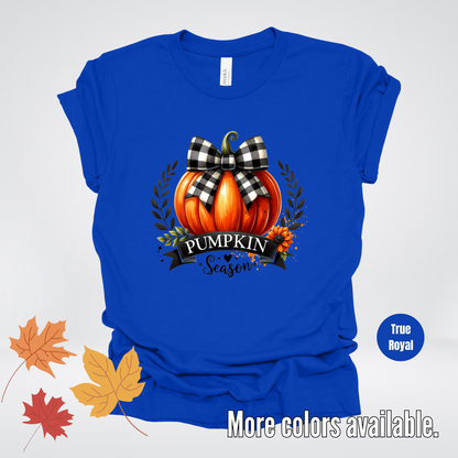 Pumpkin Season Black And While Flannel Coquette Bow T-Shirt