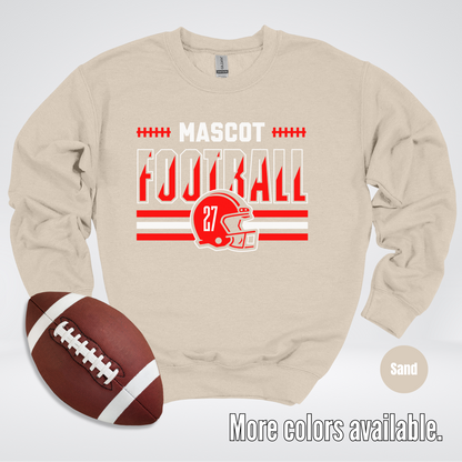 Custom Mascot & Number - Red - Football Design 2 Crewneck Sweatshirt