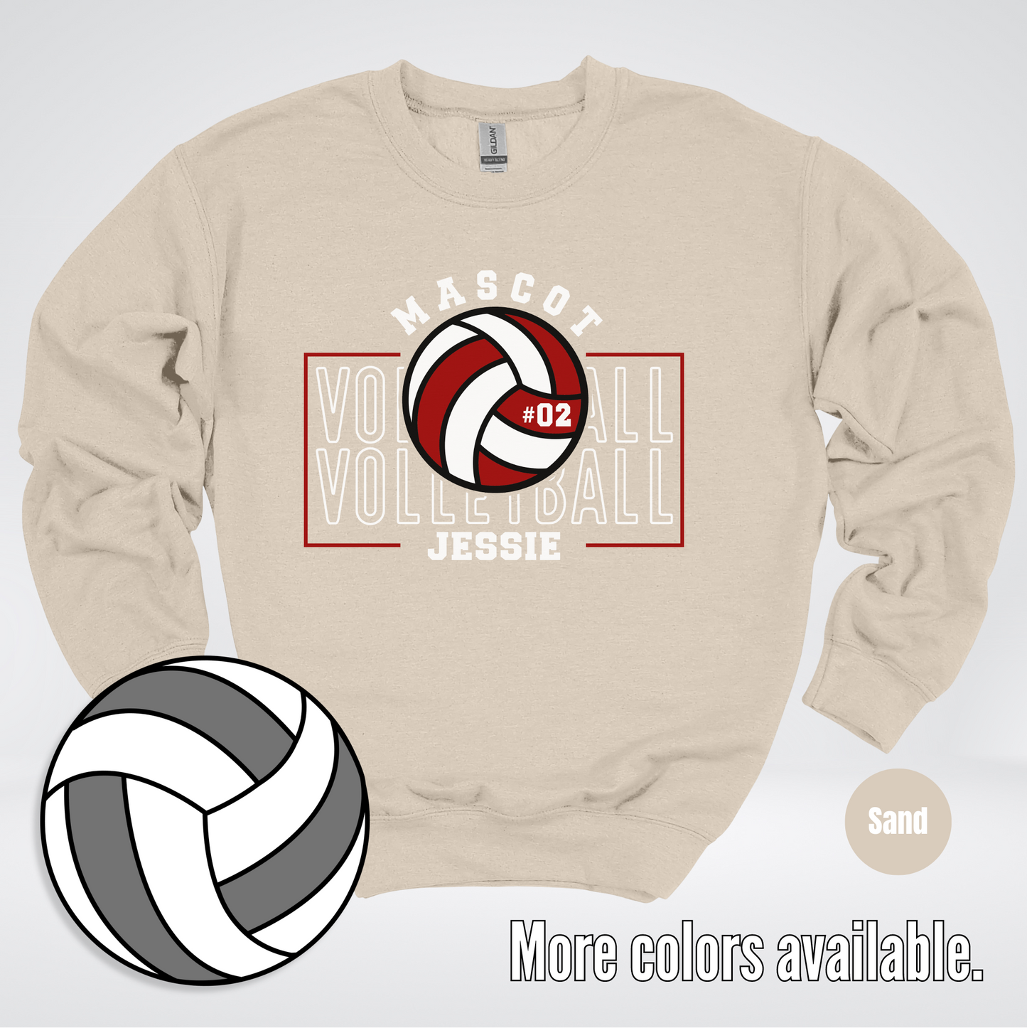 Custom Mascot, Number, & Name - Maroon - Volleyball Design 2 Crewneck Sweatshirt