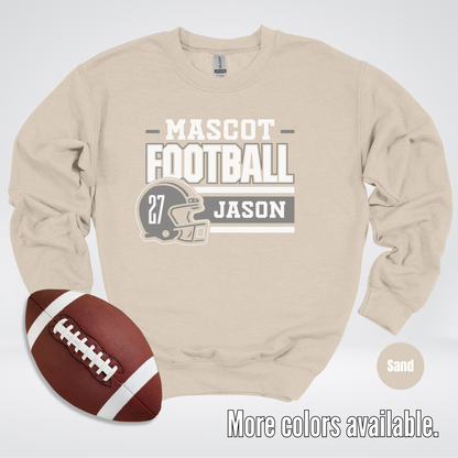 Custom Mascot, Number, & Name – Gray - Football Design 17 Crewneck Sweatshirt