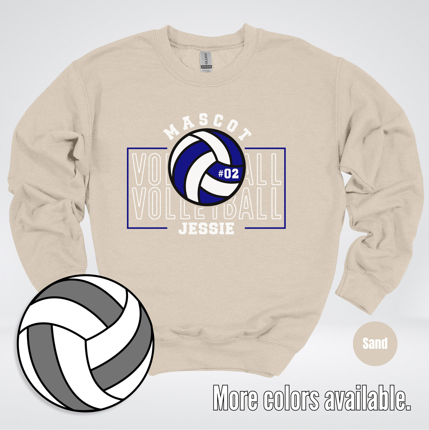 Custom Mascot, Number, & Name – Navy - Volleyball Design 13 Crewneck Sweatshirt