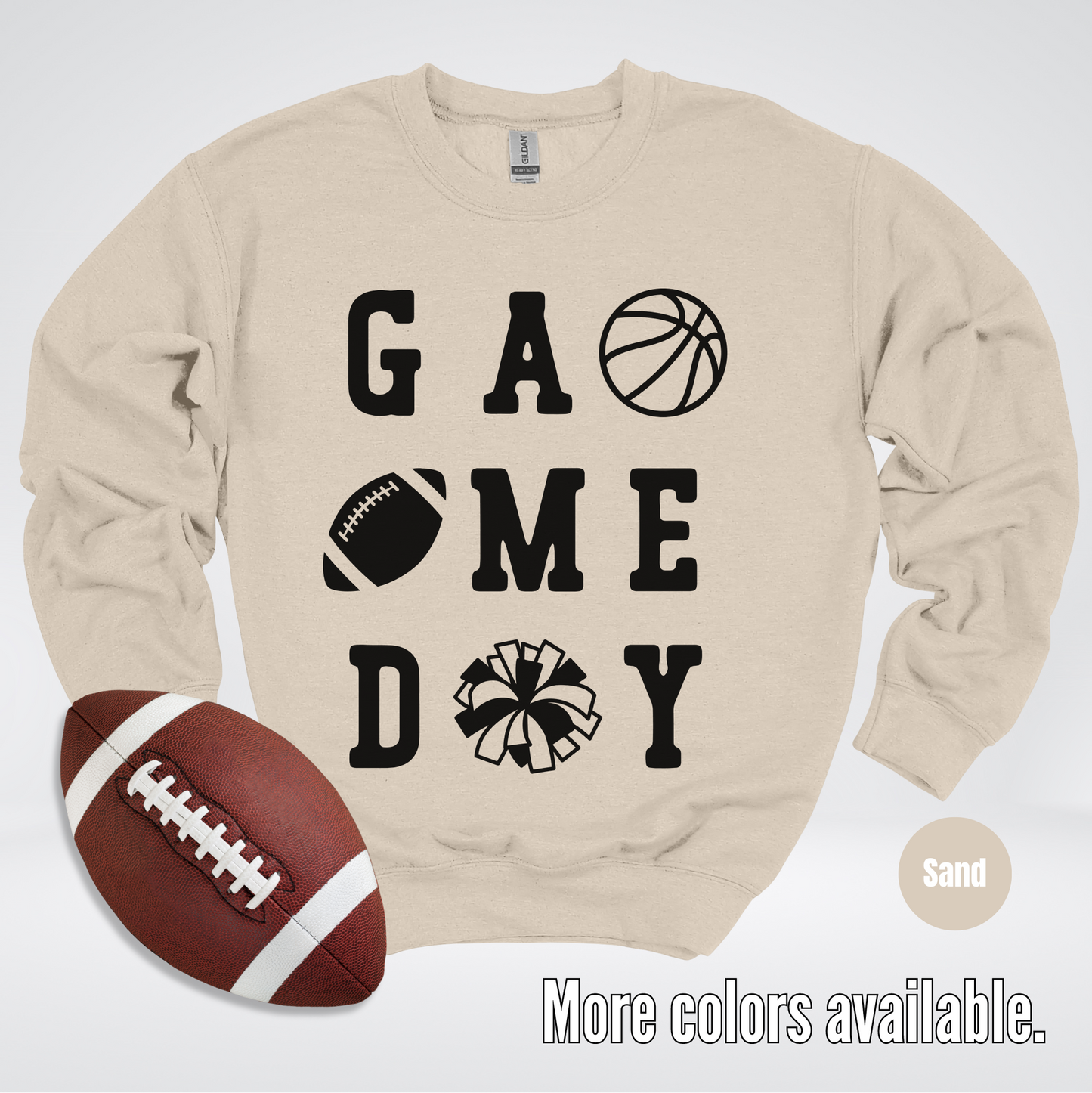 Game Day Basketball Football Cheer Black Design Crewneck Sweatshirt