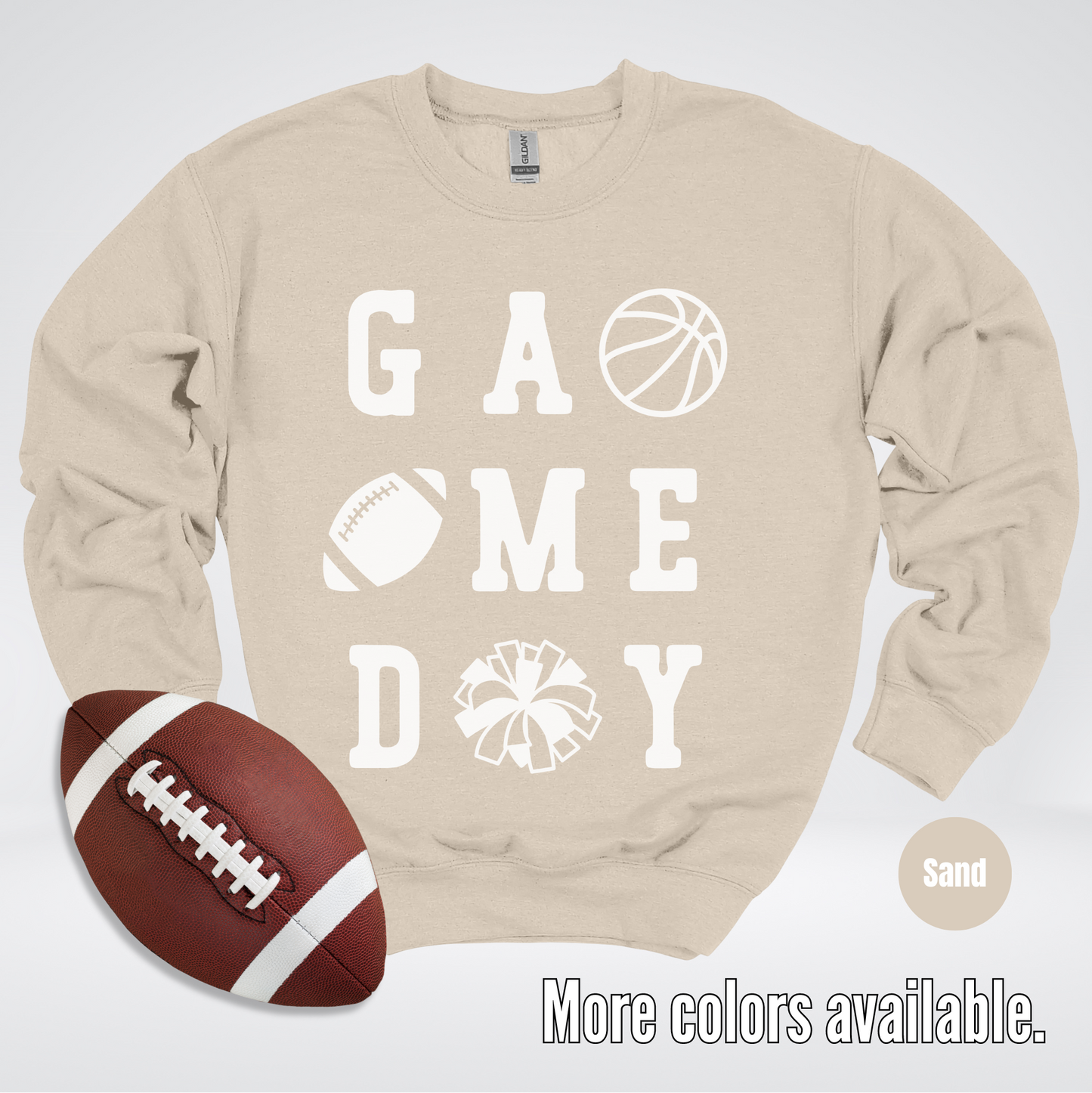 Game Day – White Design - Basketball Football Cheer Crewneck Sweatshirt