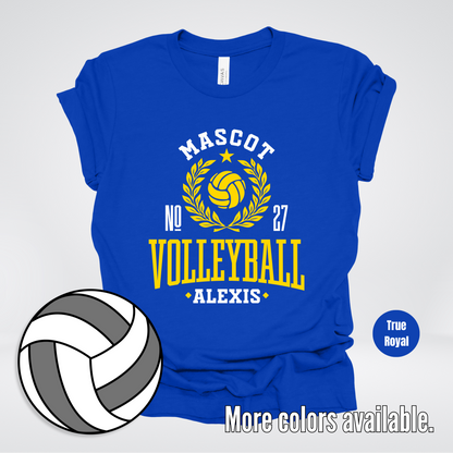 Custom Mascot, Number, & Name – Gold - Volleyball Design 42 T-Shirt