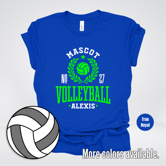 Custom Mascot, Number, & Name – Green - Volleyball Design 45 T-Shirt