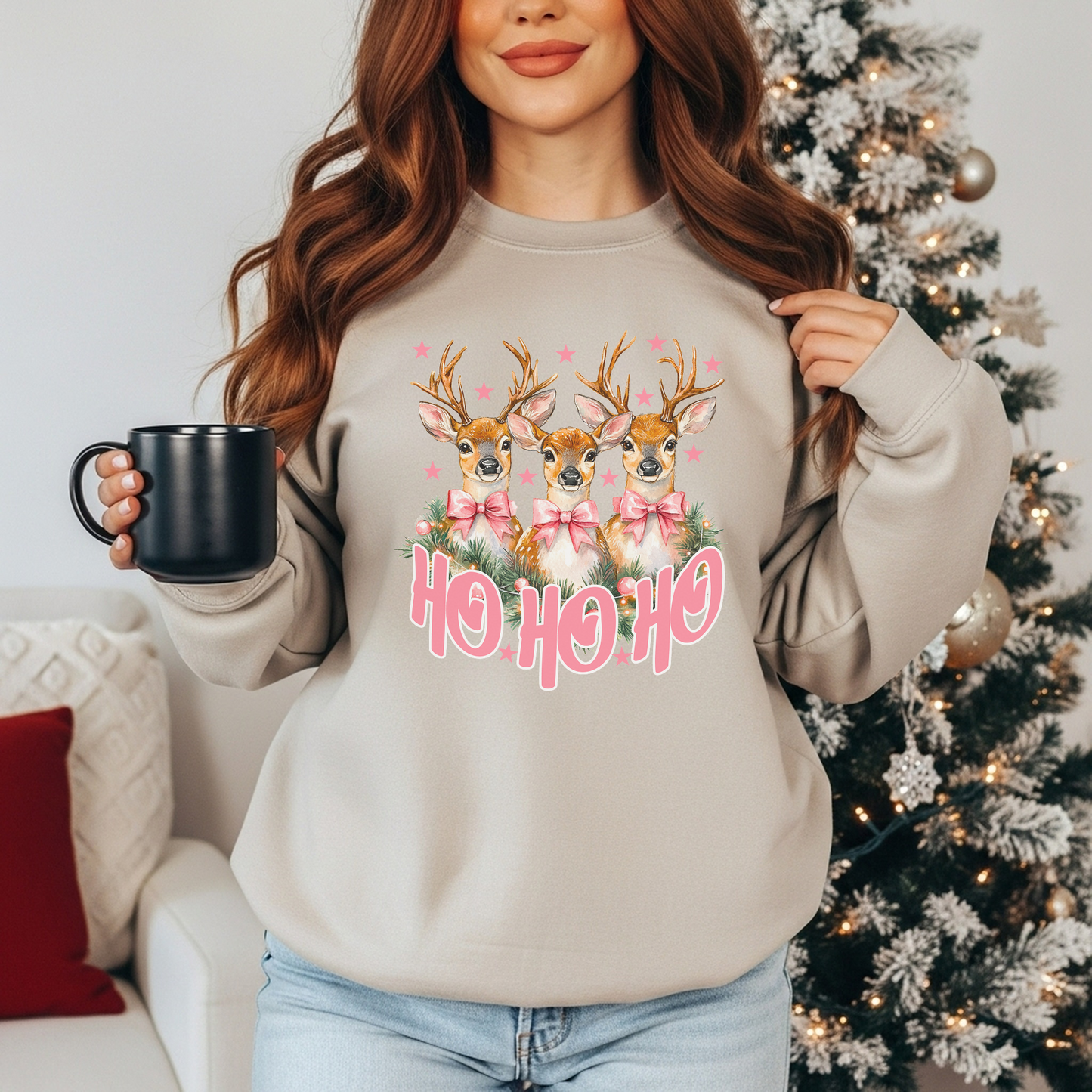 Ho Ho Ho Pink Deer Trio - Crewneck Sweatshirt