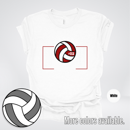 Custom Mascot, Number, & Name - Maroon - Volleyball Design 2 T-Shirt