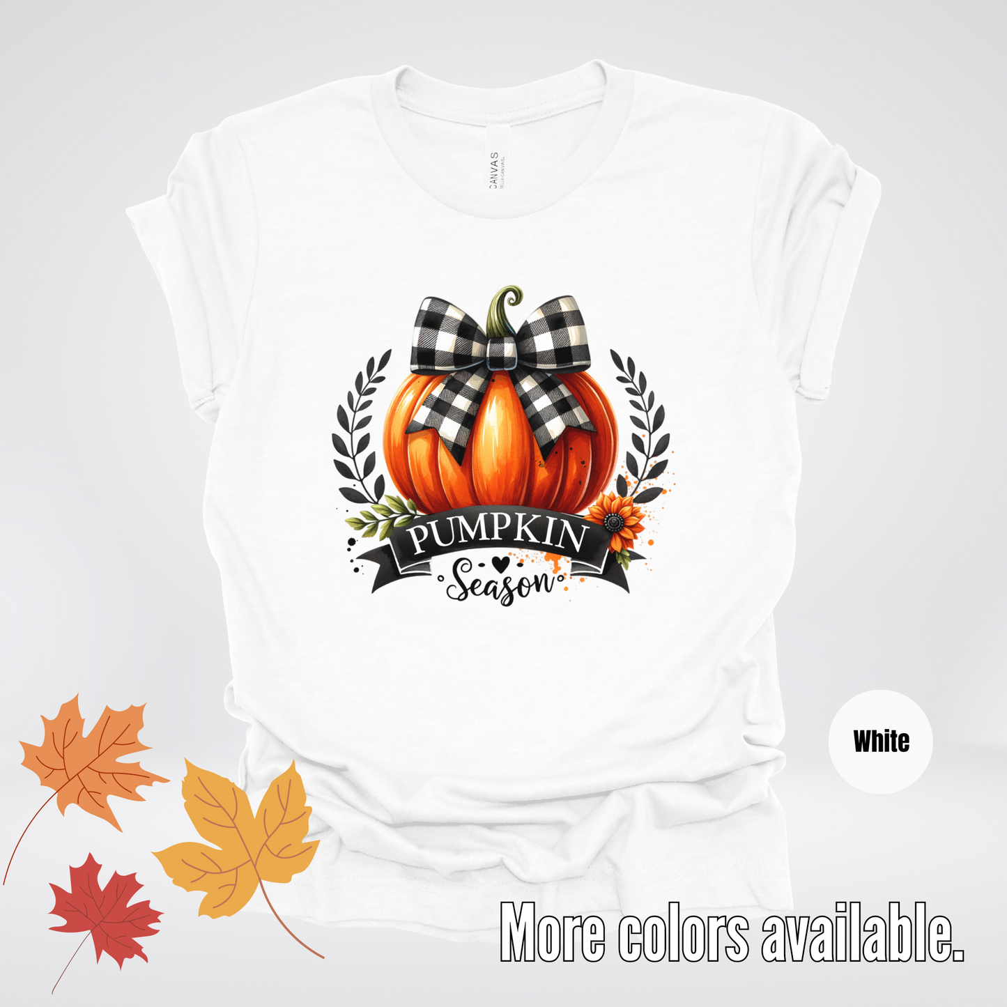 Pumpkin Season Black And While Flannel Coquette Bow T-Shirt