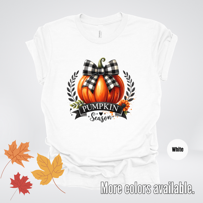 Pumpkin Season Black And While Flannel Coquette Bow T-Shirt