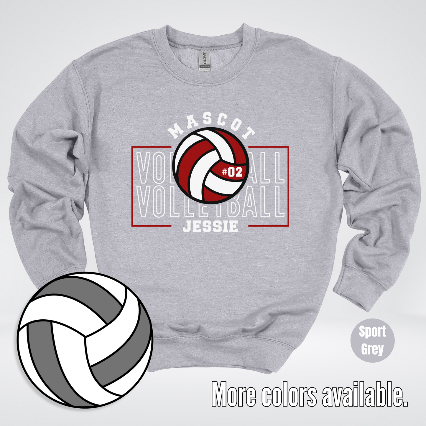 Custom Mascot, Number, & Name - Maroon - Volleyball Design 2 Crewneck Sweatshirt