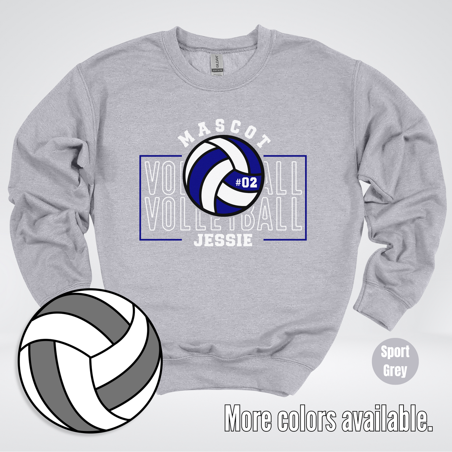 Custom Mascot, Number, & Name – Navy - Volleyball Design 13 Crewneck Sweatshirt